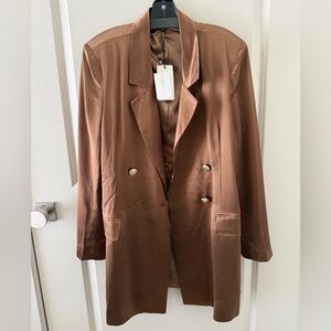 Retrofrete Gwen Brown Satin Blazer Mini Button front Dress